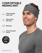 DANISH ENDURANCE Merino Wool Headband, with Thermal Inner Fleece, for Men and Women, Unisex, Dark Grey, M/L