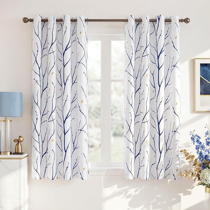 NICETOWN Navy Blue Branch White Curtains by NICETOWN