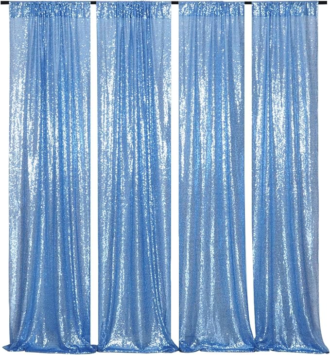 Poise3EHome Baby Blue Sequin Backdrop Curtain, 2 Panels 2Ft x 8Ft Glitter - Image 3