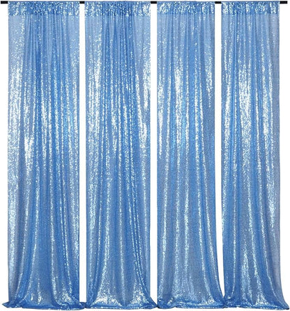 Poise3EHome Baby Blue Sequin Backdrop Curtain, 2 Panels 2Ft x 8Ft Glitter - Image 3