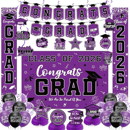 Graduation Decorations 2026 Purple Set, Congrats Grad Decor Set by Unknown