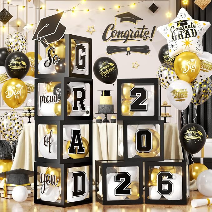 Graduation Decorations Class of 2026-Black and White Graduation Party by FunHot