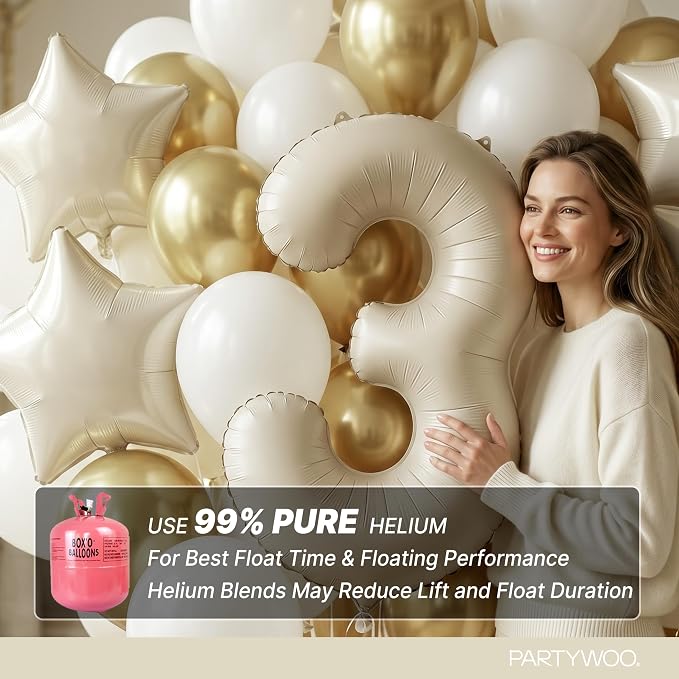 PartyWoo Number Balloons 40 Inch White Number 3 Kit 25pcs - Image 5