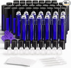 ULG Essential Oil Roller Bottles 48 Pack 10ml Cobalt Blue Glass Empty Bottles with Stainless Steel Roller Balls (10 Extra Roller Balls, 4 Openers, 4 Droppers, 48 Waterproof Labels)