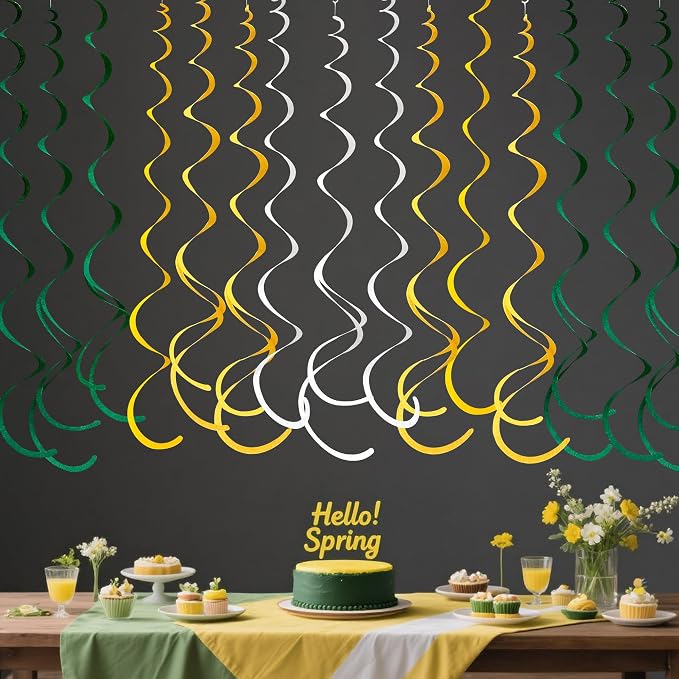 36 Pcs Green Yellow White Hanging Swirl Decorations Felt Swirl Streamer Spiral - Image 5