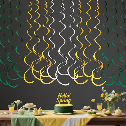 36 Pcs Green Yellow White Hanging Swirl Decorations Felt Swirl Streamer Spiral - Image 5