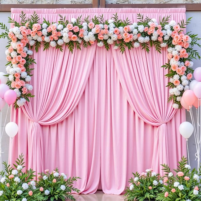 30ft x 10ft Wrinkle Free Pink Backdrop Curtains, 6 Panels 5x10ft Polyester - Image 8
