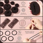FANDAMEI Hair Bun Maker Set- 8 PCS Hair Donuts for Buns (2 Extra-large,2 Large,2 Medium and 2 Small), 40 PCS Bobby Pins, 5 PCS Hair Elastic Ties Black,Bun Maker - Brown
