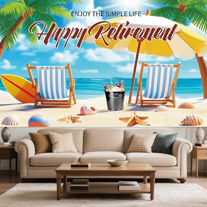 Beach-Themed Retirement Banner, Tropical Happy Retirement Banner Backdrop - Image 5