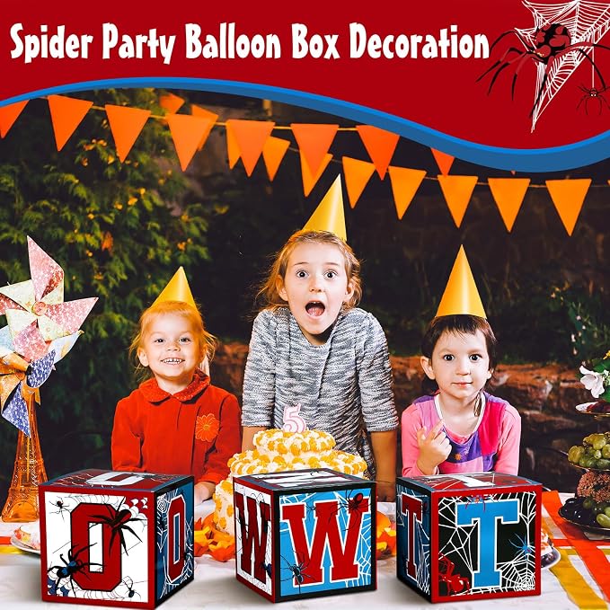 3 Pcs Spider 2nd Birthday Party Decorations Spider Theme Balloon Boxes Two - Image 5