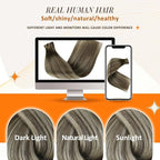 Full Shine Short Hair Extension Clip ins Brown Ombre Hair Clip in Extensions with PU Weft Ash Brown Balayage Blonde Remy Hair for Women 12 Inch 8 PCS 95 G