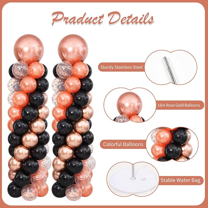 Rose Gold and Black Balloon Column Stand Kit Set of 2 - Image 5