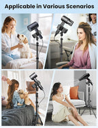 Hair Dryer Stand Hands Free, 20-63 Inch Adjustable Hair Dryer Holder with Tripod & Universal Clip, Blow Dryer Stand for Bathroom Salon Home, Perfect for Long Hair & Stylists