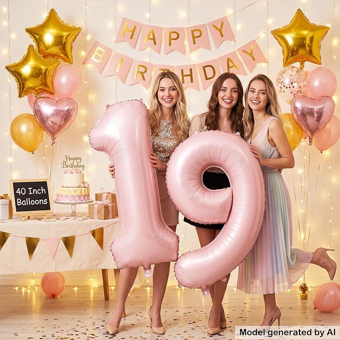 40" Light Pink Foil Number 19 Balloon - Image 4