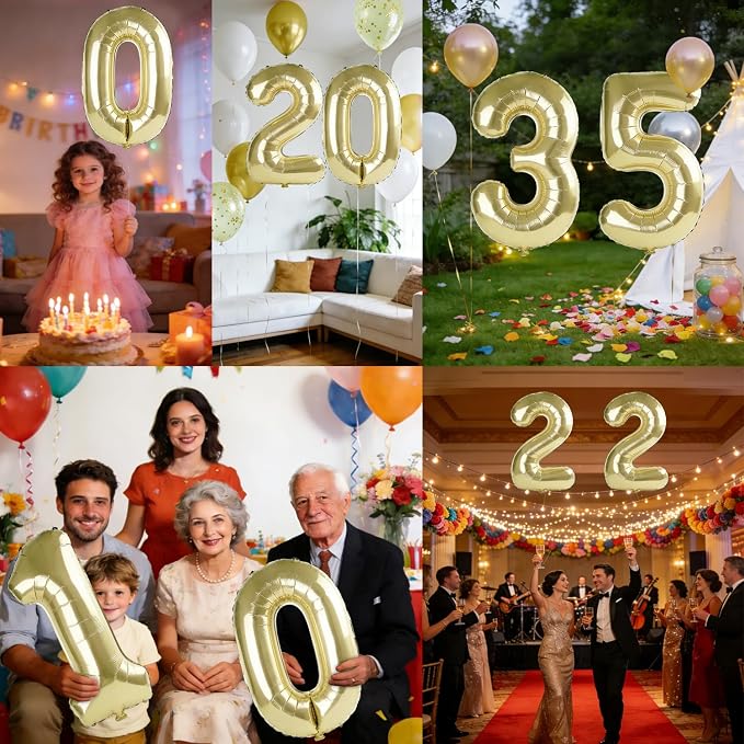 40 Inch Number 35 Balloons for 35th Birthday Party Decorations, 0-100 Champagne - Image 7