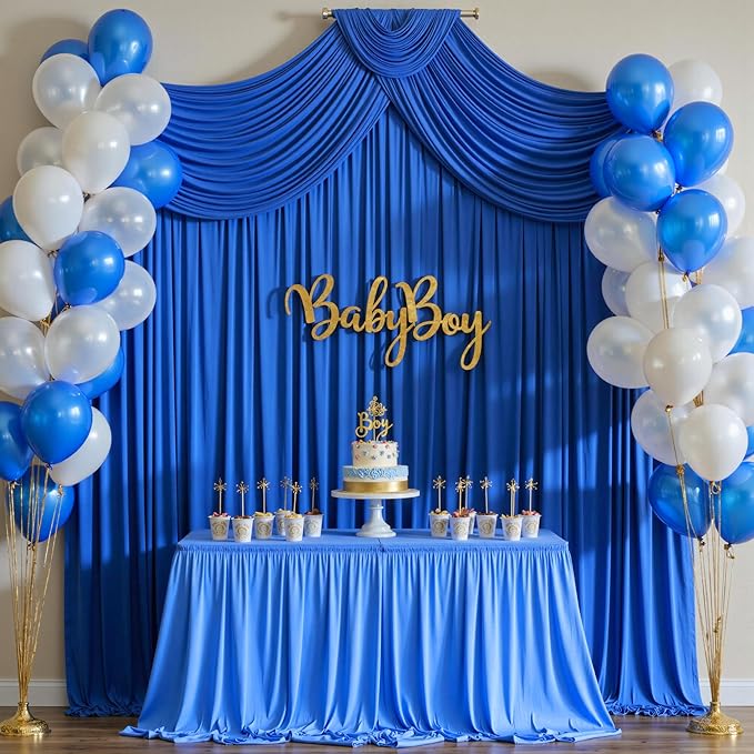 10ft x 10ft Wrinkle Free Royal Blue Backdrop Curtains - Image 2