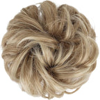 FESHFEN Messy Bun Hair Piece - Elastic Wavy Curly Hair Bun Scrunchies Extensions Synthetic Chignon Hairpieces for Women Girls, Mixed Blonde and Ash Blonde Tips 1.5 oz
