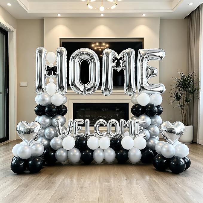 TONIFUL 2 Size Silver WELCOME HOME Foil Letter Balloons Banner Decorations | - Image 3