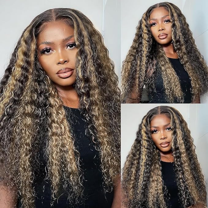 bangjazz 28 Inch Deep Wave Lace Front Wigs Human Hair Fb/27 180% Density 13x4 HD Lace Frontal Wigs Human Hair Pre Plucked Ombre Lace Front Wig Balayage Highlight Glueless Wigs Human Hair for Women