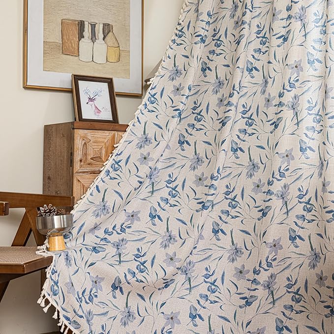 ENJOYBRIDAL Floral Curtains 63 Inch Length Semi Sheer Living Room Drapes by ENJOYBRIDAL
