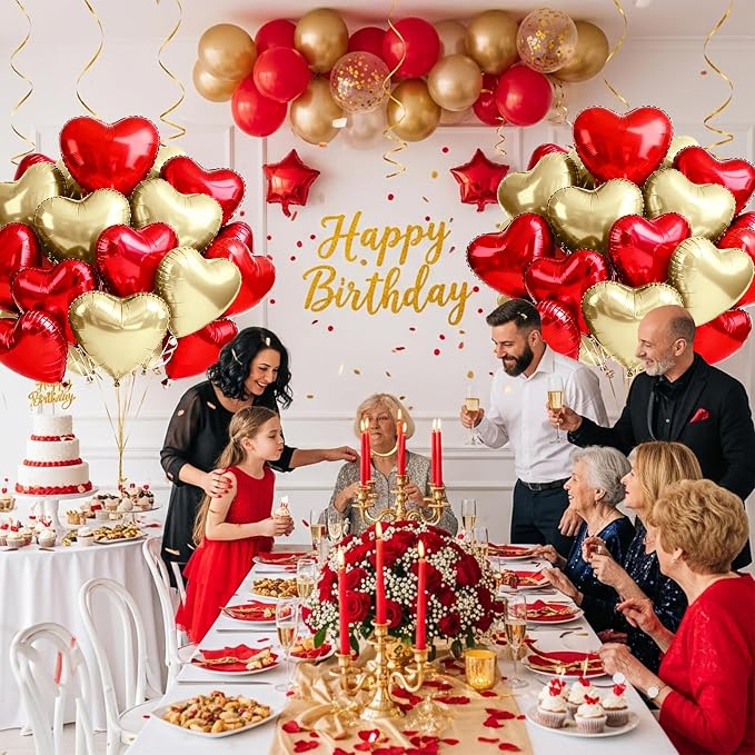 TONIFUL 30Pcs Red Champagne Heart Balloons 18Inch Heart Shape Foil Balloons | - Image 6