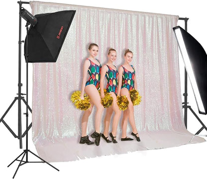 PartyDelight Iridescent White Sequin Backdrop 20x10ft Shimmer Photo Curtain | 4 - Image 2