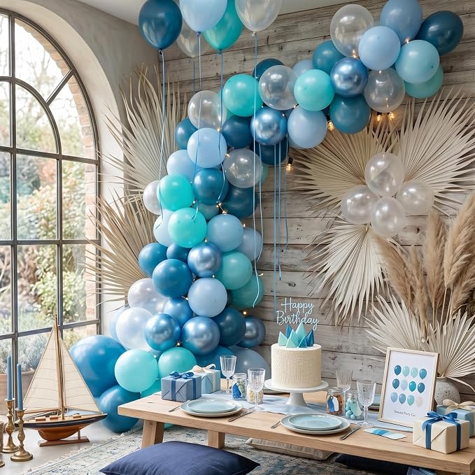 Blue Teal Ocean Balloons, Macaron Light Baby Sea Blue Teal Transparent Balloons - Image 7