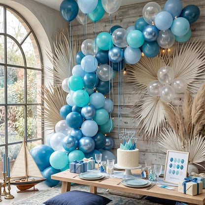 Blue Teal Ocean Balloons, Macaron Light Baby Sea Blue Teal Transparent Balloons - Image 7