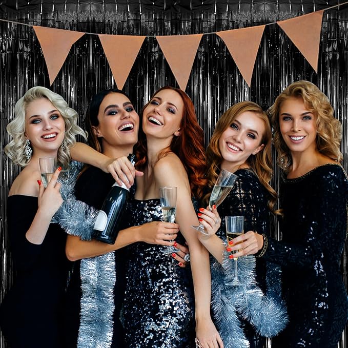 2 Pack Black Party Streamers Backdrop Tinsel Foil Fringe Curtains Halloween - Image 5