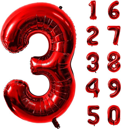 40 Inch Red Number 3 Balloon Large Red Foil Balloon Red 3 Balloons Mylar Helium by Yeodong