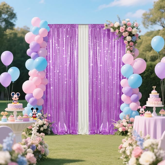 PartyDelight Lavender Sequin Backdrop Curtains 2x8ft 2 Panels | Sparkly 3mm - Image 4