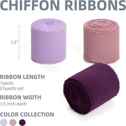 KEOSREE Purple Lavender Dusty Rose Chiffon Ribbon, 1.5" x21Yd | Handmade Frayed - Image 2