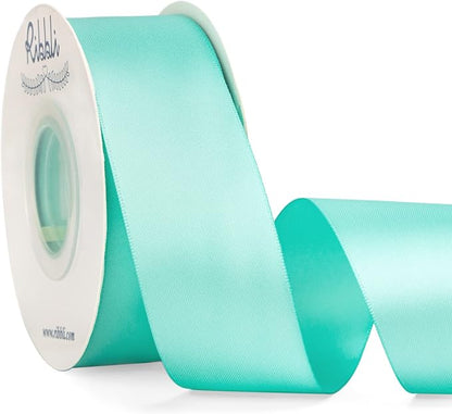 Ribbli Aqua Blue Double Faced Satin Ribbon, 1-1/2” x Continuous 25 Yards by Ribbli