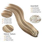 Straight Clip In Hair Extensions Real Human Hair 8Pcs Clip In Balayage Chestnut Brown Highlight Blonde Human Hair Extensions with 18Clips Lace Weft 120g 18inch