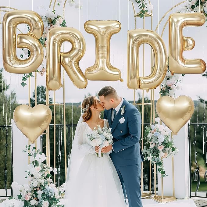 40inch Champagne Gold BRIDE Letter Balloons, Giant Light Gold Bride Foil Helium - Image 4