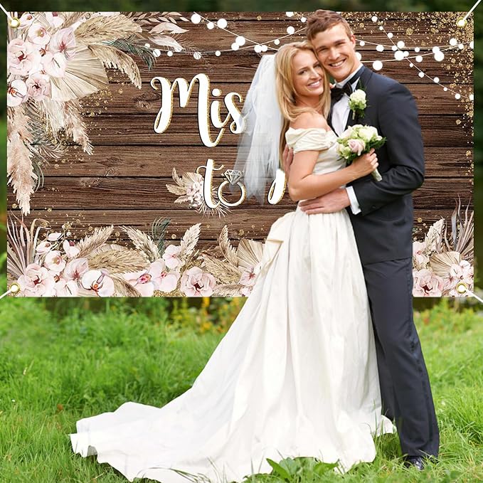Mocsicka Miss to Mrs Banner Backdrop Boho Bridal Shower Backdrop Decorations - Image 2