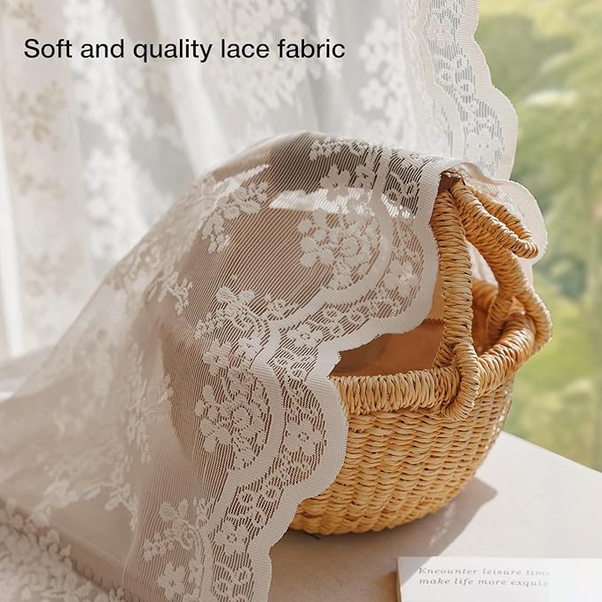 Anmao Vintage Lace Curtains 84 Inches Long 2 Panels Set, Romantic Elegant Light - Image 5
