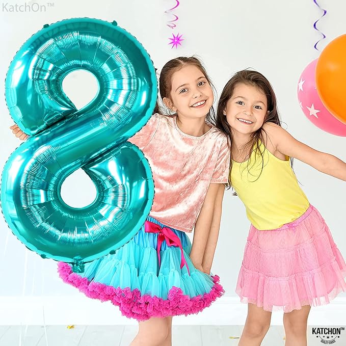KatchOn Giant Blue Teal Number 8 Balloons-40 Inch, Happy 8th Birthday Decor | - Image 5