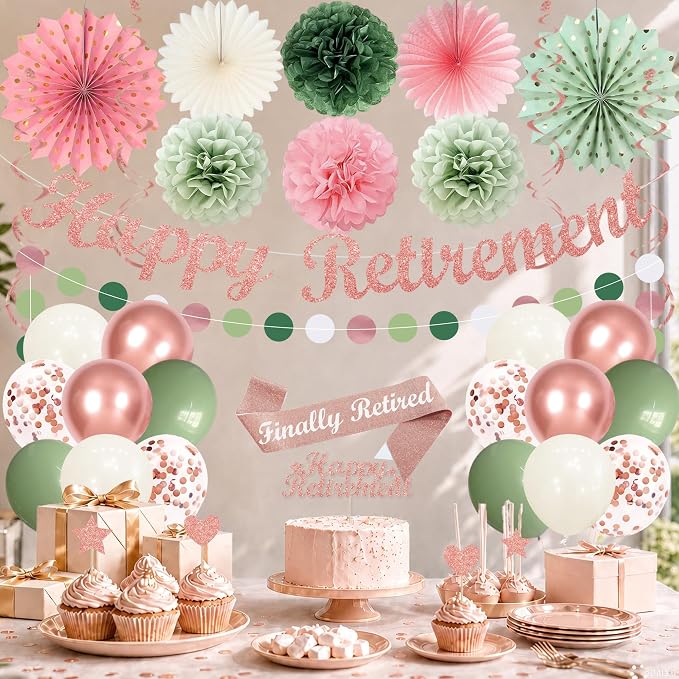 Vlipoeasn Pink Green Retirement Decorations - Image 8