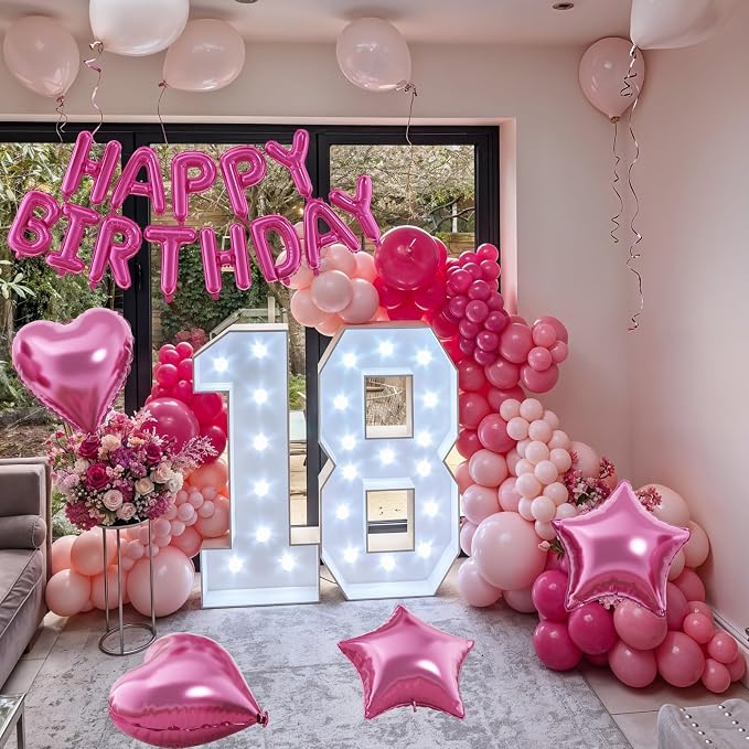 29PC Hot Pink Happy Birthday Balloon Banner, 16 Inch 3D Letter Banner Sign - Image 6