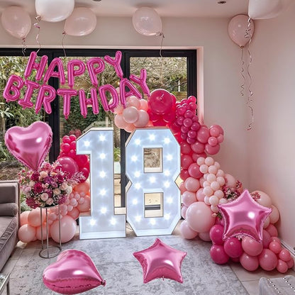 29PC Hot Pink Happy Birthday Balloon Banner, 16 Inch 3D Letter Banner Sign - Image 6