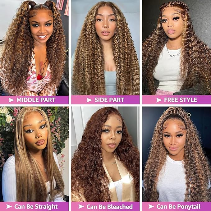 Highlight Ombre Lace Front Wig Human Hair 13x6 HD Honey Blonde 4/27 Deep Wave Lace Frontal Wigs Glueless Wigs Human Hair Pre Plucked 36Inch