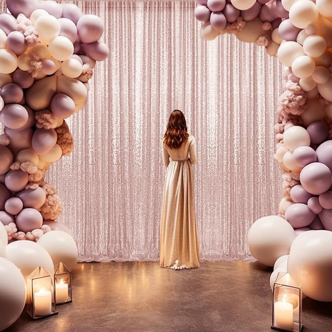 4×8FT Rose Gold Sequin Backdrop Curtain, Photography Backdrop Glitter Curtains - Image 3