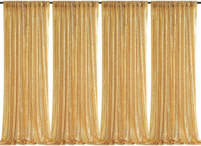 Sequin Backdrop Gold Curtains 4 Pcs 2ftx8ft Glitter Shimmer Fabric | Sparkly by B-COOL