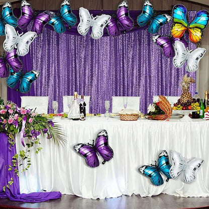 Sugargirl Purple Sequin Backdrop Curtain 4 Panels 2FTx8FT Glitter Purple - Image 2
