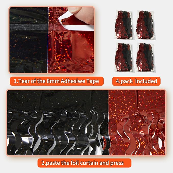 4 Pack Sparkle Red and Black Fringe Curtain - Image 3