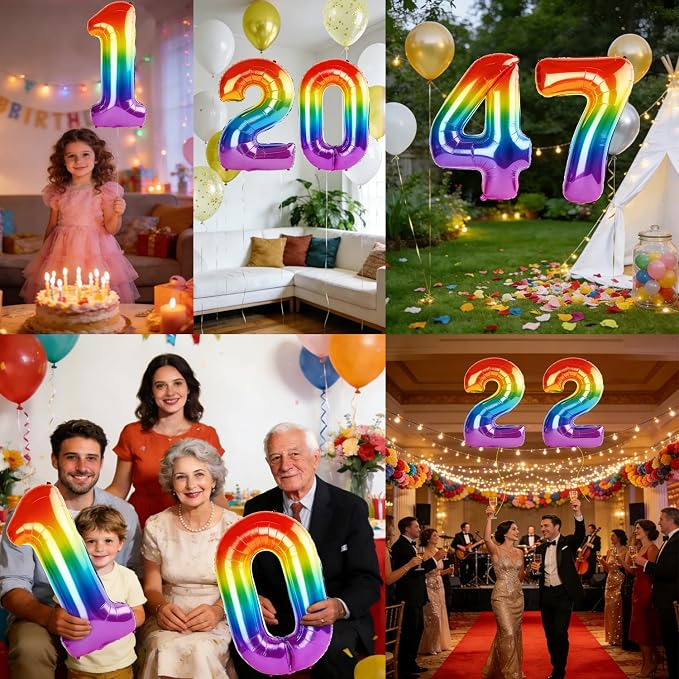 40 Inch Number 47 Balloons for 47th Birthday Party Decorations, 0-100 Rainbow - Image 7