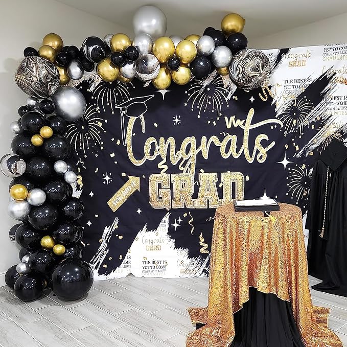 Black and Gold Balloons Set, 12 Inch Black Gold Silver Balloon New Year Eve - Image 3