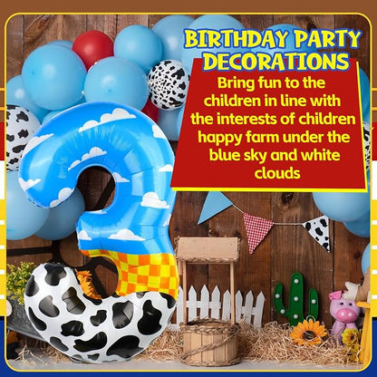 40 Inch Number 3 Balloon Blue Clouds Cartoon Story Balloons Toy Inspired Story - Image 4