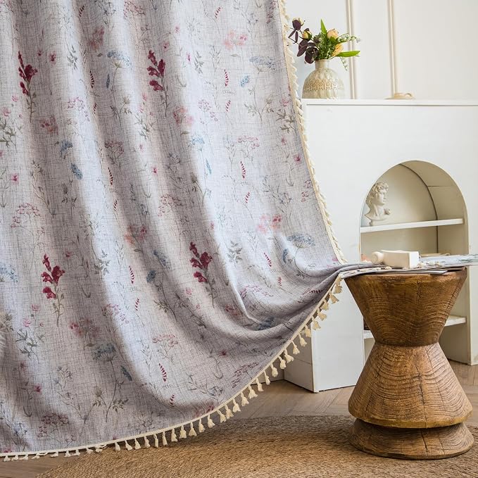 ENJOYBRIDAL Floral Curtains 63 Inch Long Semi Sheer Cute Drapes Light Filtering - Image 5